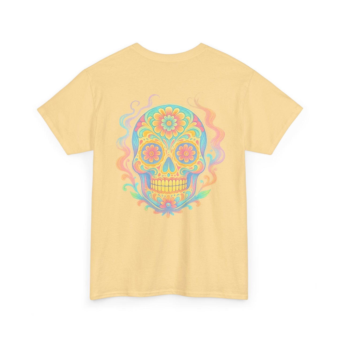 Colorful Skull Art Unisex Heavy Cotton Tee, Graphic Tee, Casual Wear, Unique Gift, Festival Apparel, Boho Style