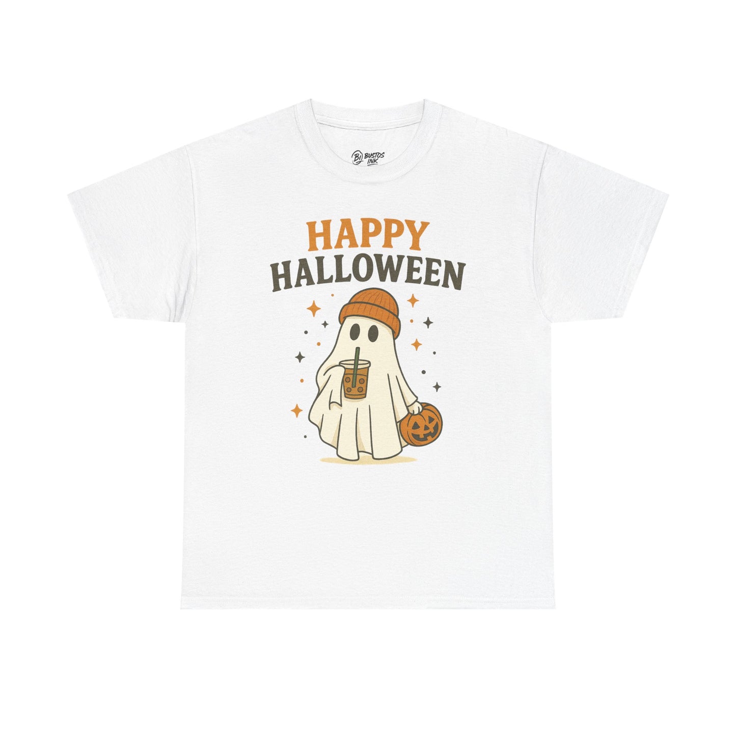 Happy Halloween Unisex Heavy Cotton Tee - Spooky Ghost Shirt, Fall Fashion, Halloween Party Wear, Trick or Treat Tee, Seasonal Gift