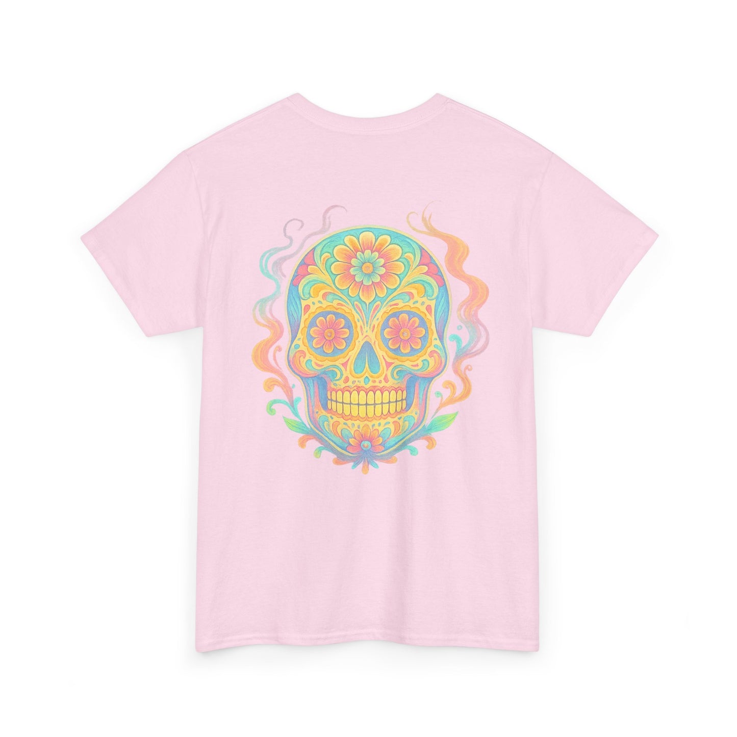 Colorful Skull Art Unisex Heavy Cotton Tee, Graphic Tee, Casual Wear, Unique Gift, Festival Apparel, Boho Style
