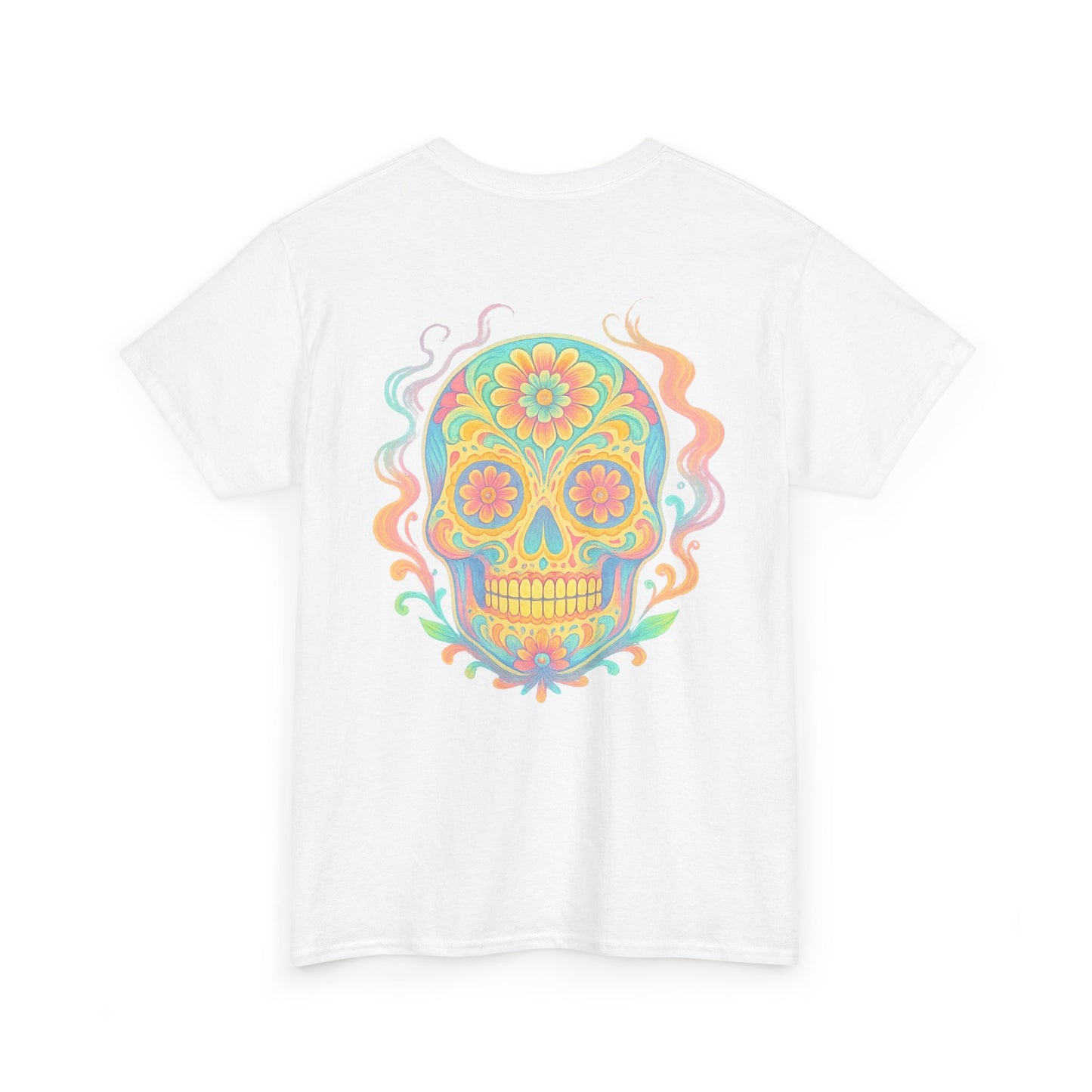 Colorful Skull Art Unisex Heavy Cotton Tee, Graphic Tee, Casual Wear, Unique Gift, Festival Apparel, Boho Style