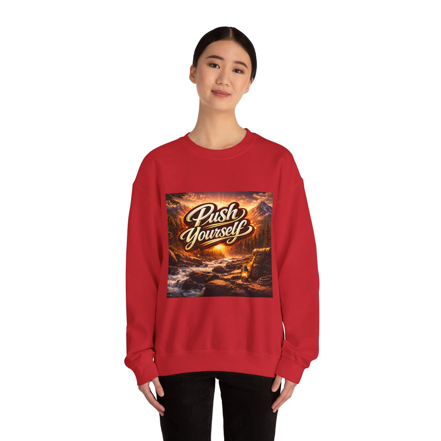 Crewneck Sweatshirt - "Push Yourself" Motivational Scenic Graphic
