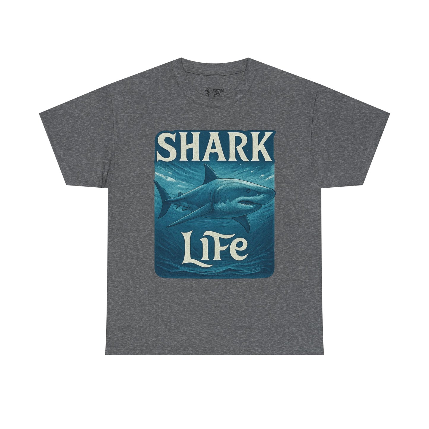 Shark Life Unisex Heavy Cotton Tee, Casual Summer Shirt, Beachwear, Ocean Lover Gift, Surfing Tee, Birthday Present