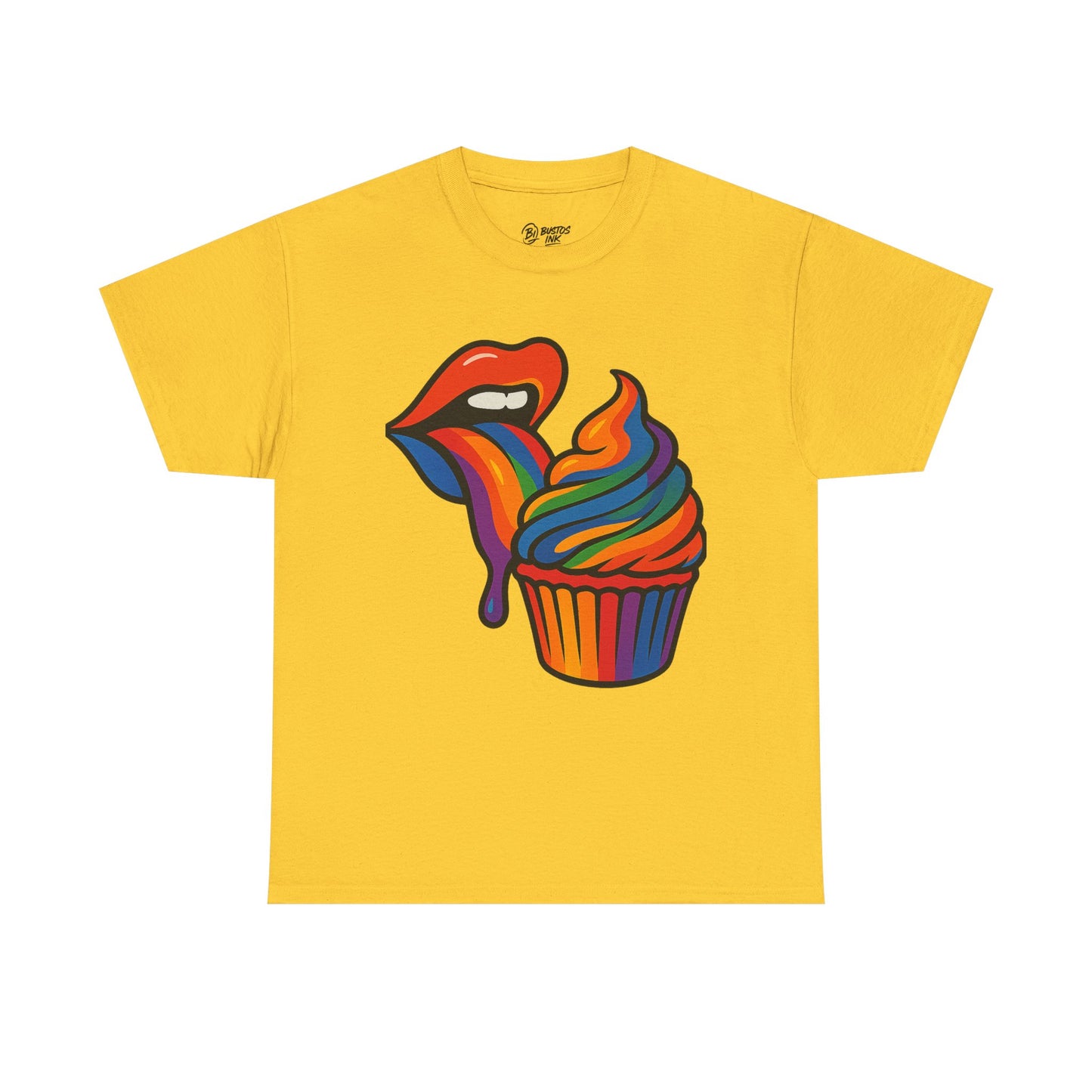 Rainbow Cupcake Unisex Tee, Fun Graphic Tee, Pride Shirt, Gift for Food Lovers, Vibrant Casual Wear