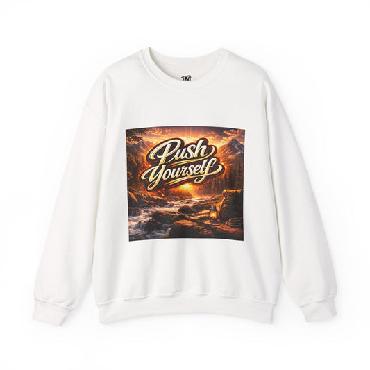 Crewneck Sweatshirt - "Push Yourself" Motivational Scenic Graphic