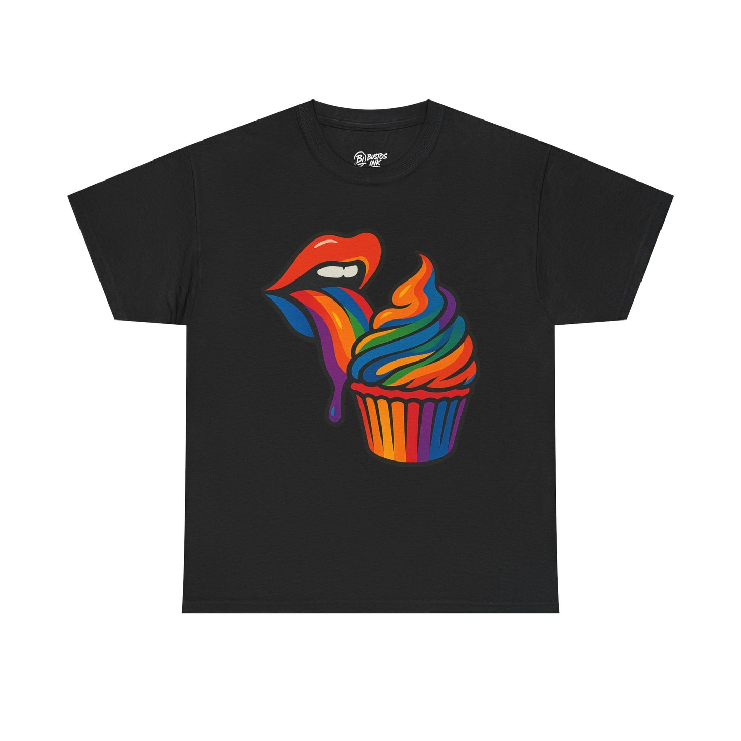 Rainbow Cupcake Unisex Tee, Fun Graphic Tee, Pride Shirt, Gift for Food Lovers, Vibrant Casual Wear