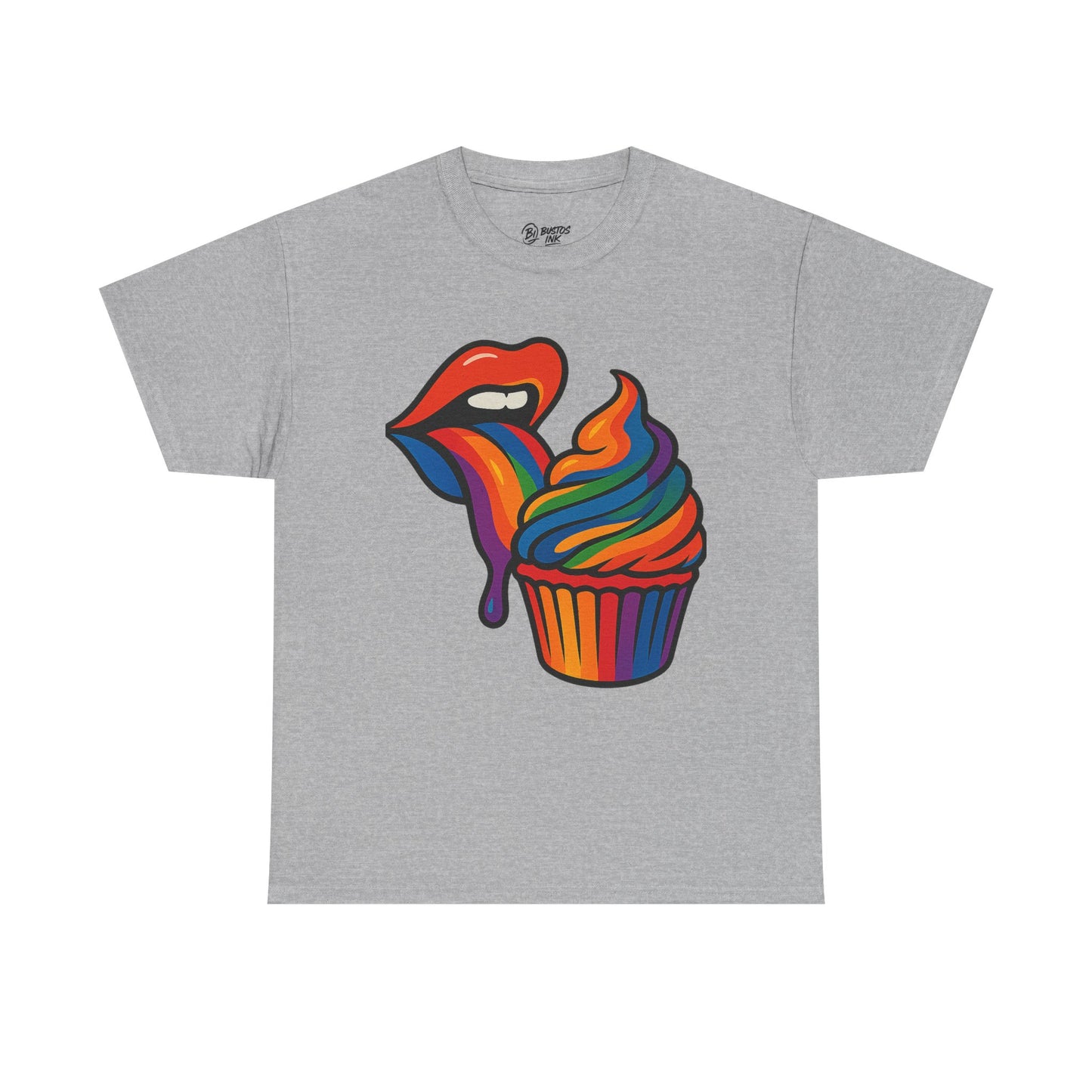 Rainbow Cupcake Unisex Tee, Fun Graphic Tee, Pride Shirt, Gift for Food Lovers, Vibrant Casual Wear