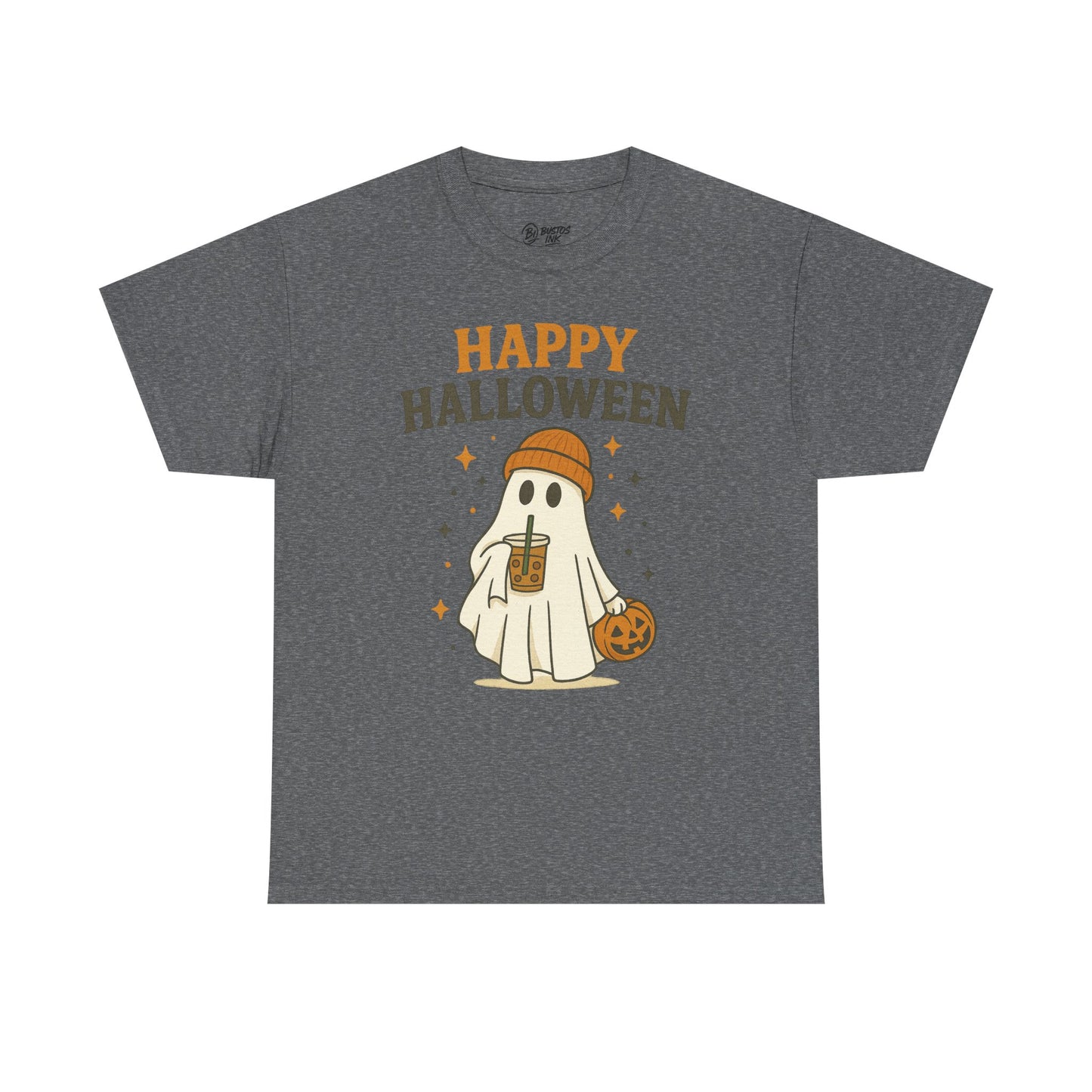 Happy Halloween Unisex Heavy Cotton Tee - Spooky Ghost Shirt, Fall Fashion, Halloween Party Wear, Trick or Treat Tee, Seasonal Gift