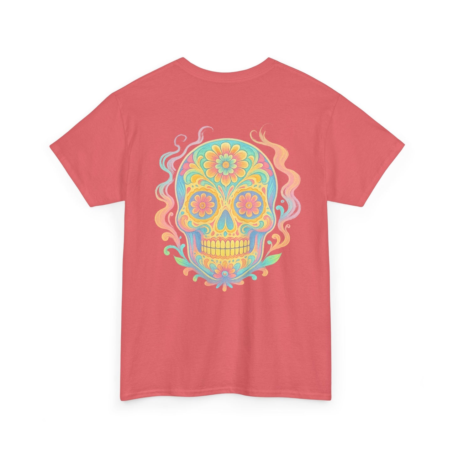 Colorful Skull Art Unisex Heavy Cotton Tee, Graphic Tee, Casual Wear, Unique Gift, Festival Apparel, Boho Style