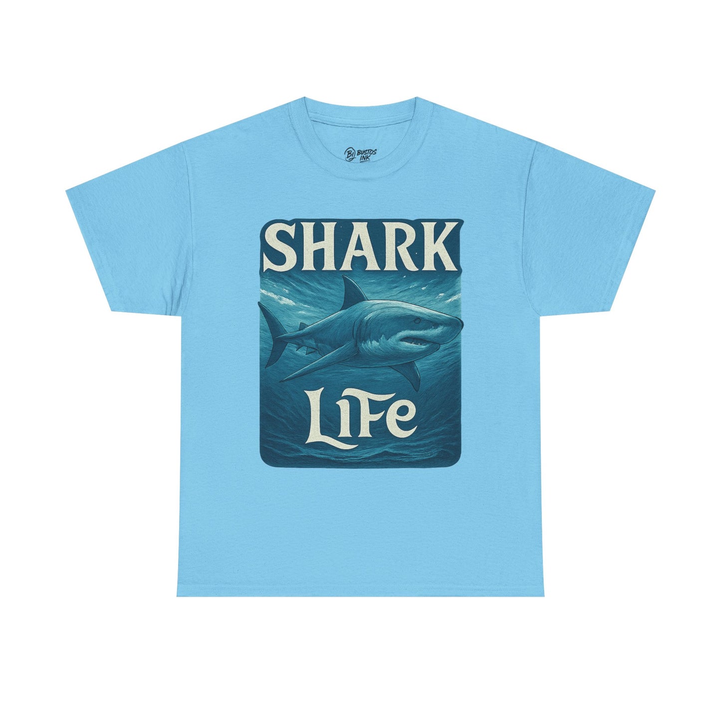Shark Life Unisex Heavy Cotton Tee, Casual Summer Shirt, Beachwear, Ocean Lover Gift, Surfing Tee, Birthday Present