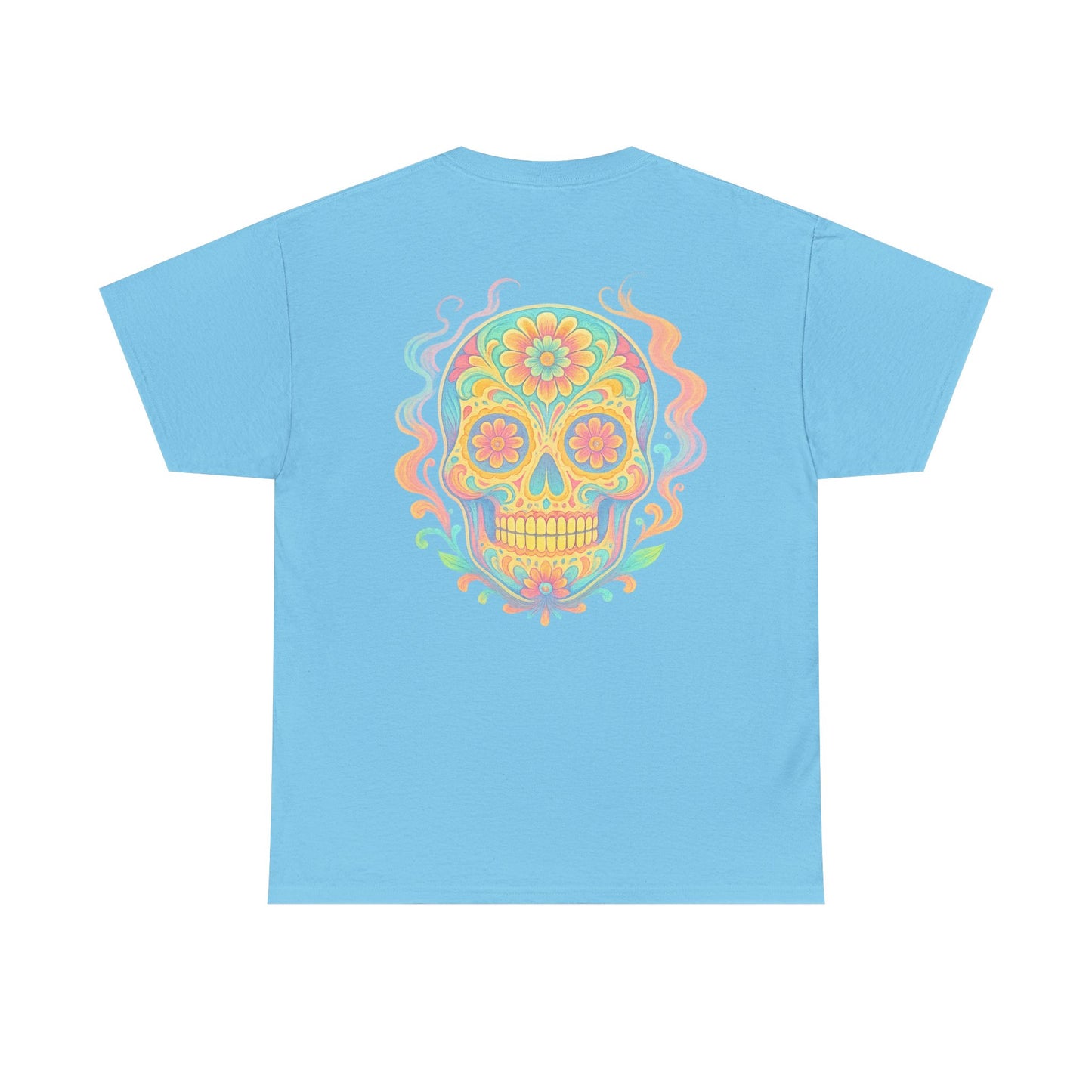 Colorful Skull Art Unisex Heavy Cotton Tee, Graphic Tee, Casual Wear, Unique Gift, Festival Apparel, Boho Style