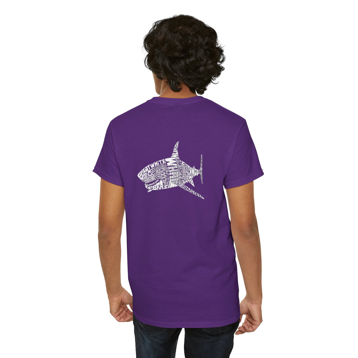 Shark Word Art Graphic Tee, Unisex Short Sleeve Cotton T-Shirt