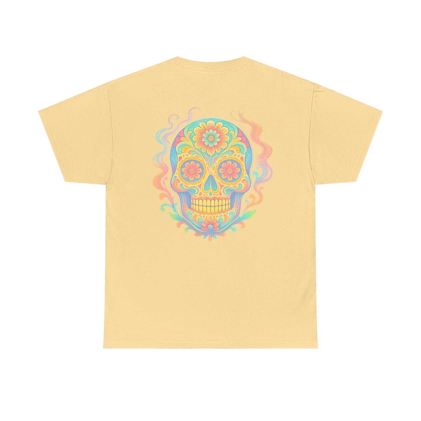 Colorful Skull Art Unisex Heavy Cotton Tee, Graphic Tee, Casual Wear, Unique Gift, Festival Apparel, Boho Style