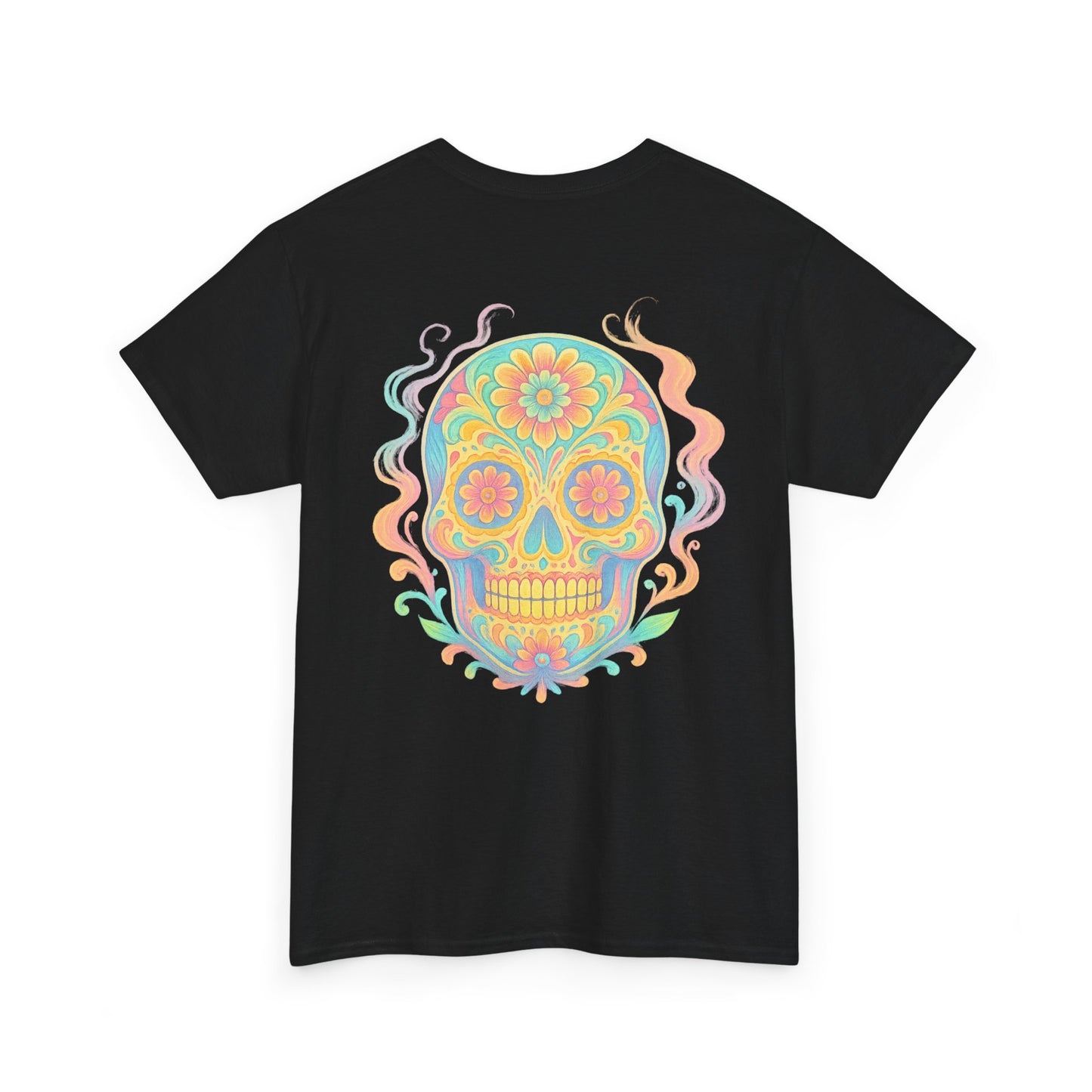 Colorful Skull Art Unisex Heavy Cotton Tee, Graphic Tee, Casual Wear, Unique Gift, Festival Apparel, Boho Style