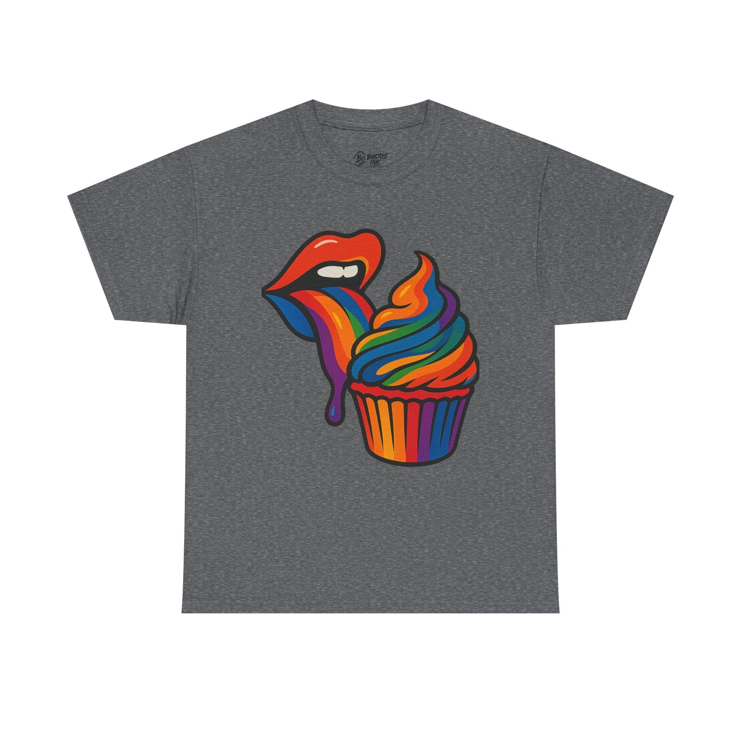 Rainbow Cupcake Unisex Tee, Fun Graphic Tee, Pride Shirt, Gift for Food Lovers, Vibrant Casual Wear