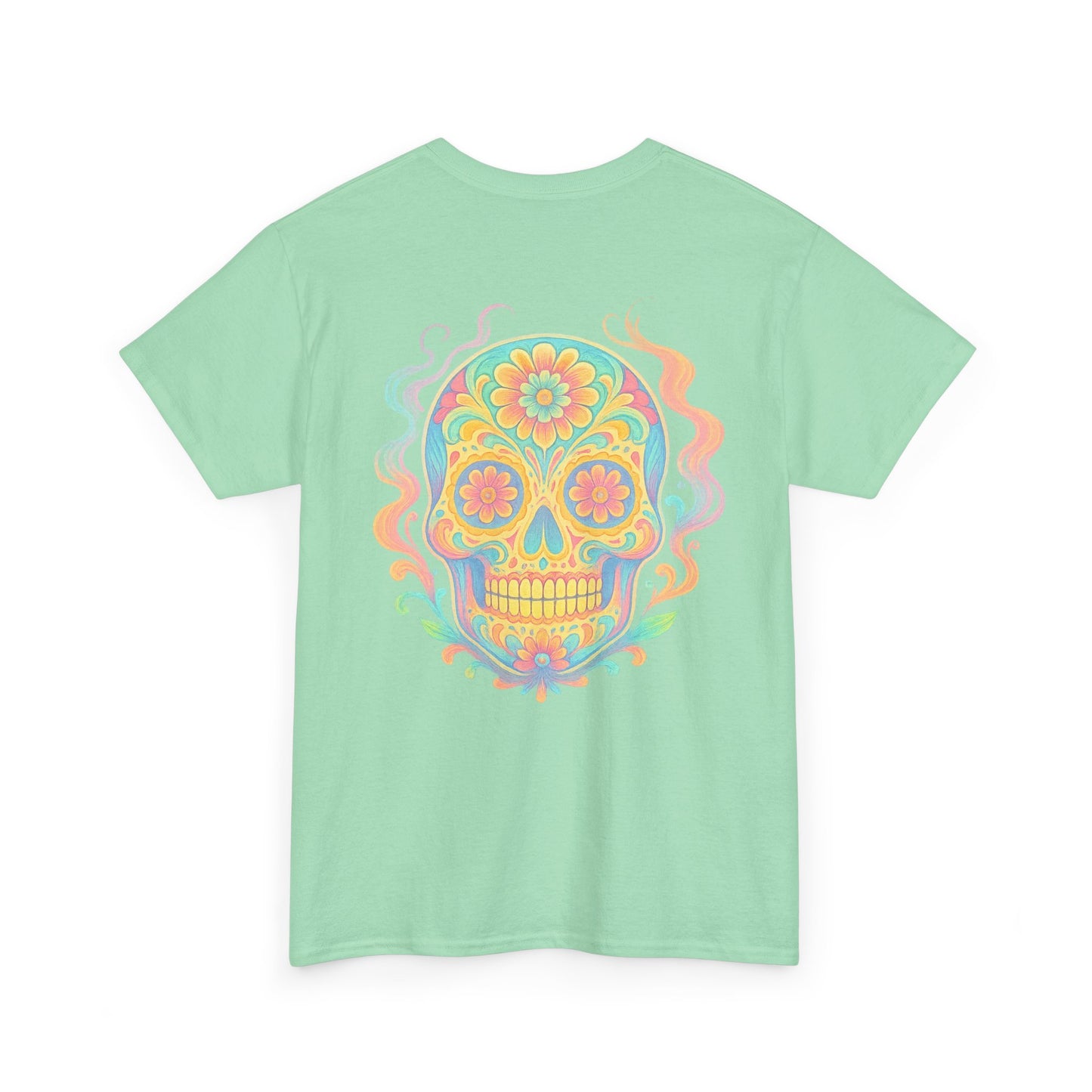 Colorful Skull Art Unisex Heavy Cotton Tee, Graphic Tee, Casual Wear, Unique Gift, Festival Apparel, Boho Style