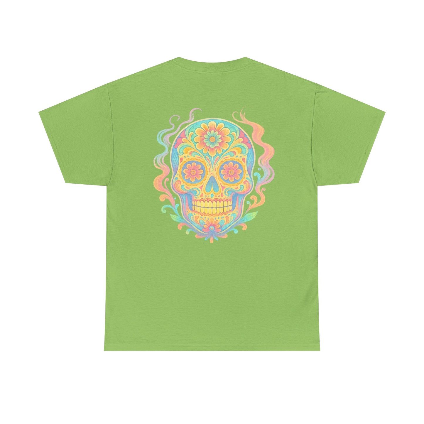 Colorful Skull Art Unisex Heavy Cotton Tee, Graphic Tee, Casual Wear, Unique Gift, Festival Apparel, Boho Style