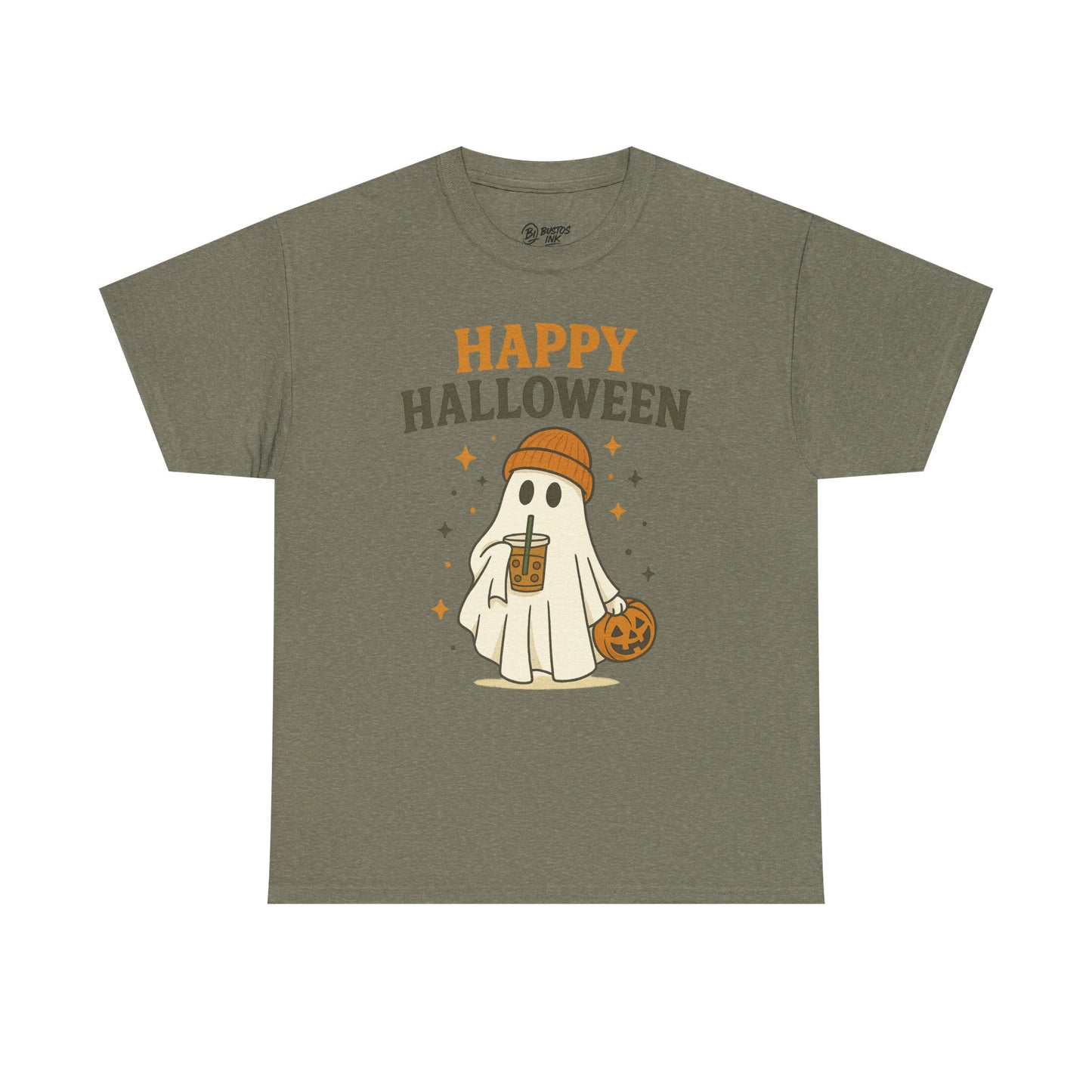 Happy Halloween Unisex Heavy Cotton Tee - Spooky Ghost Shirt, Fall Fashion, Halloween Party Wear, Trick or Treat Tee, Seasonal Gift
