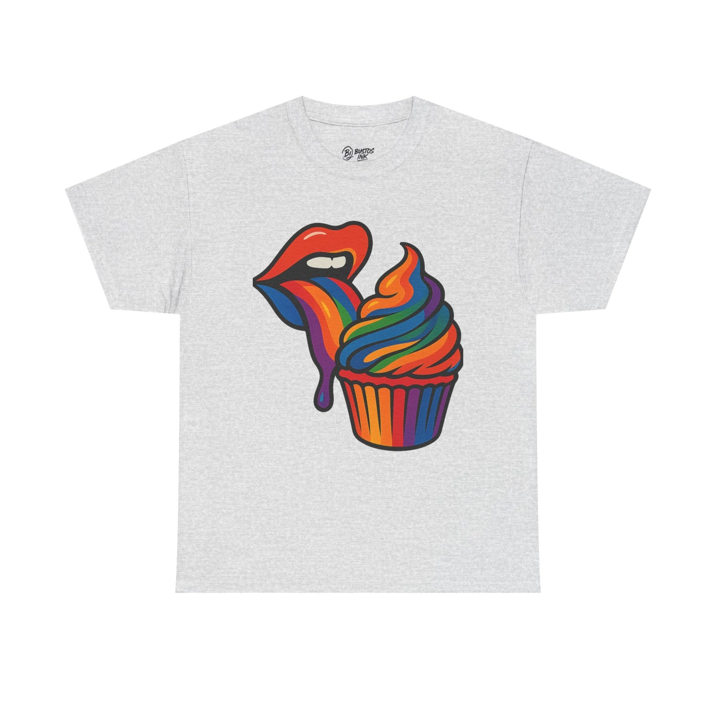 Rainbow Cupcake Unisex Tee, Fun Graphic Tee, Pride Shirt, Gift for Food Lovers, Vibrant Casual Wear