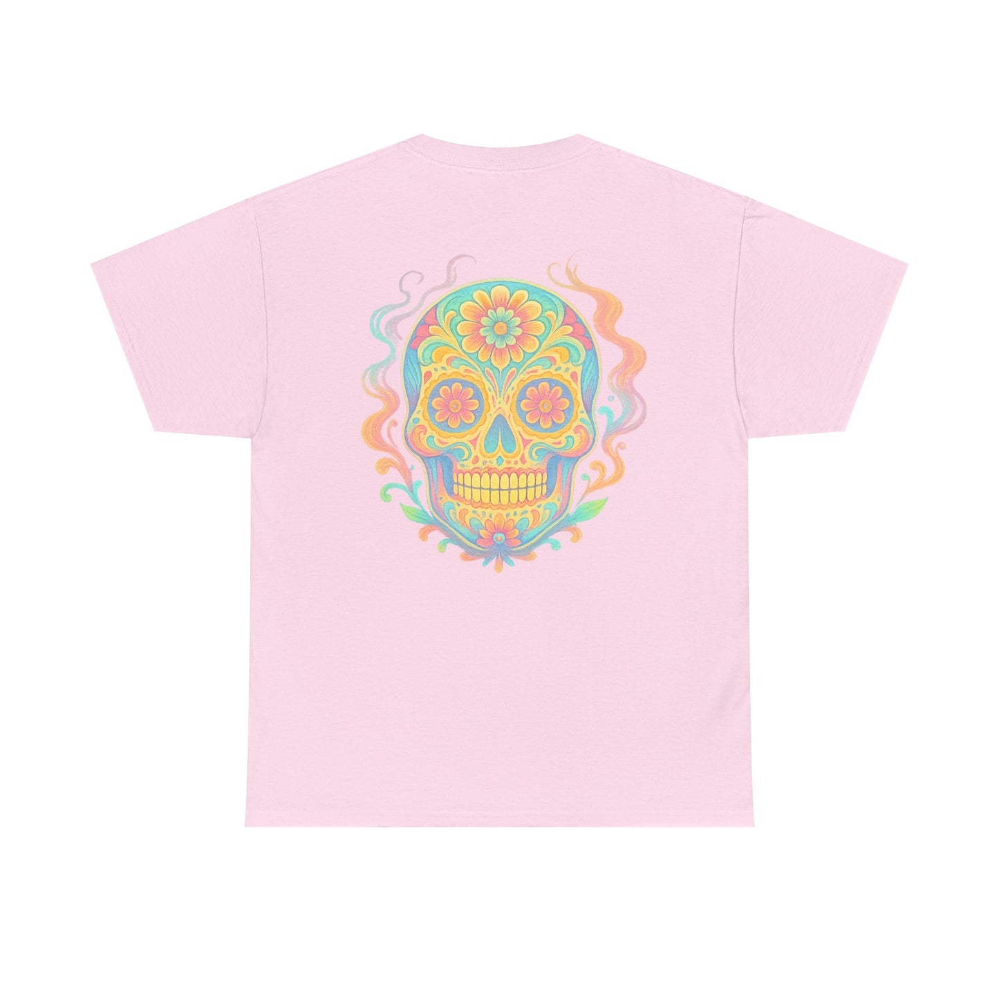 Colorful Skull Art Unisex Heavy Cotton Tee, Graphic Tee, Casual Wear, Unique Gift, Festival Apparel, Boho Style