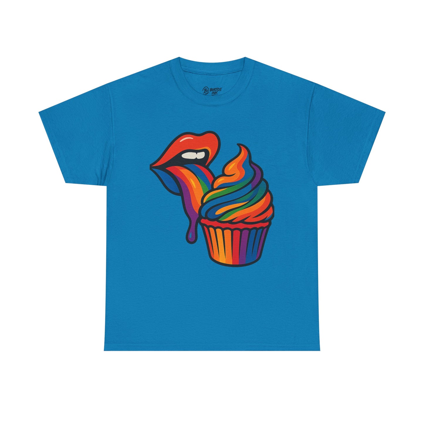 Rainbow Cupcake Unisex Tee, Fun Graphic Tee, Pride Shirt, Gift for Food Lovers, Vibrant Casual Wear