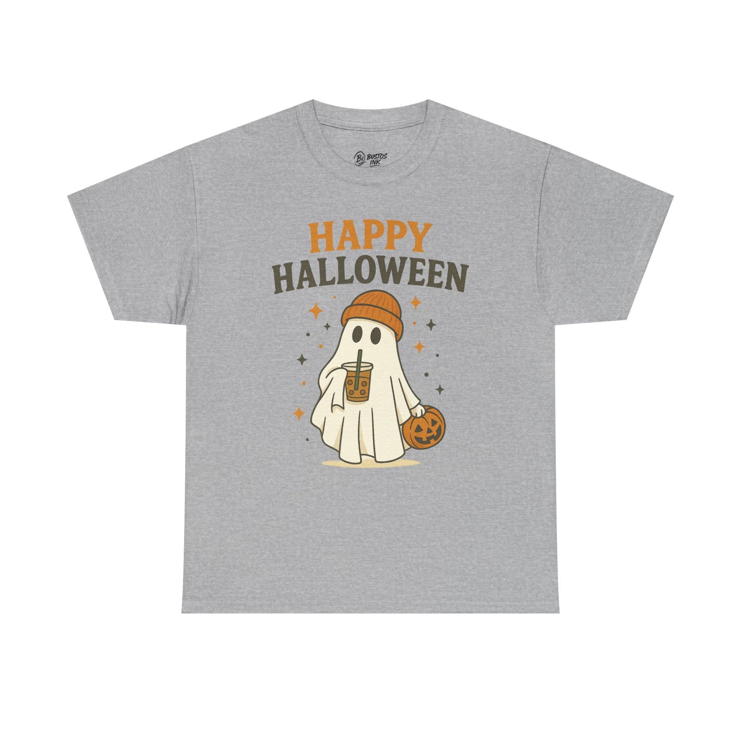 Happy Halloween Unisex Heavy Cotton Tee - Spooky Ghost Shirt, Fall Fashion, Halloween Party Wear, Trick or Treat Tee, Seasonal Gift