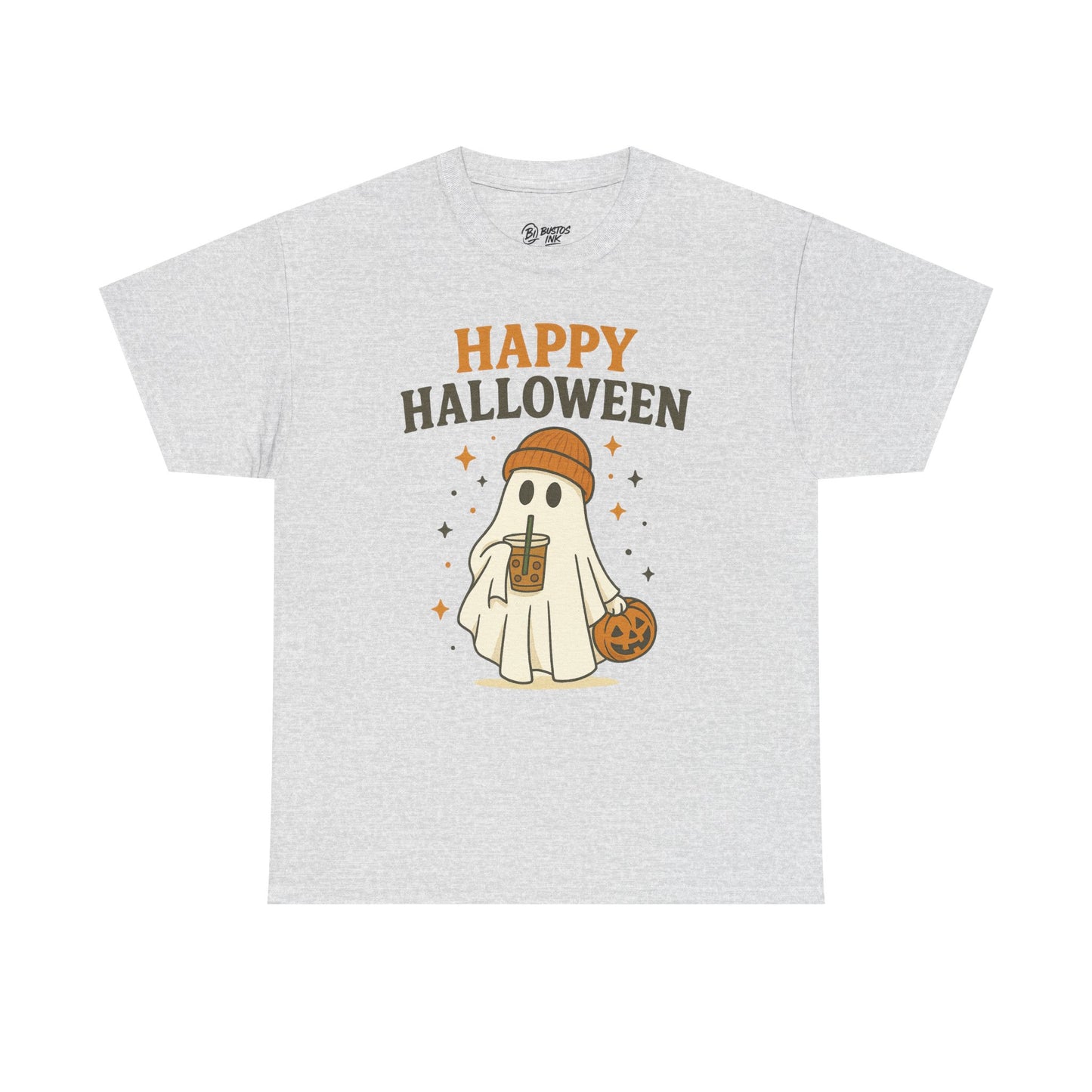 Happy Halloween Unisex Heavy Cotton Tee - Spooky Ghost Shirt, Fall Fashion, Halloween Party Wear, Trick or Treat Tee, Seasonal Gift