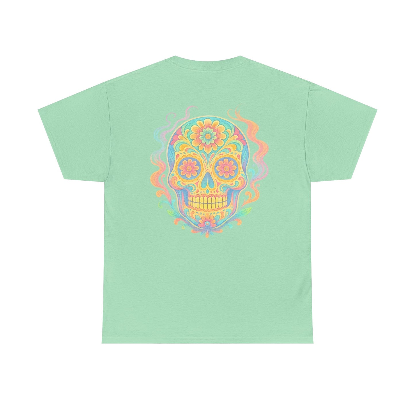 Colorful Skull Art Unisex Heavy Cotton Tee, Graphic Tee, Casual Wear, Unique Gift, Festival Apparel, Boho Style