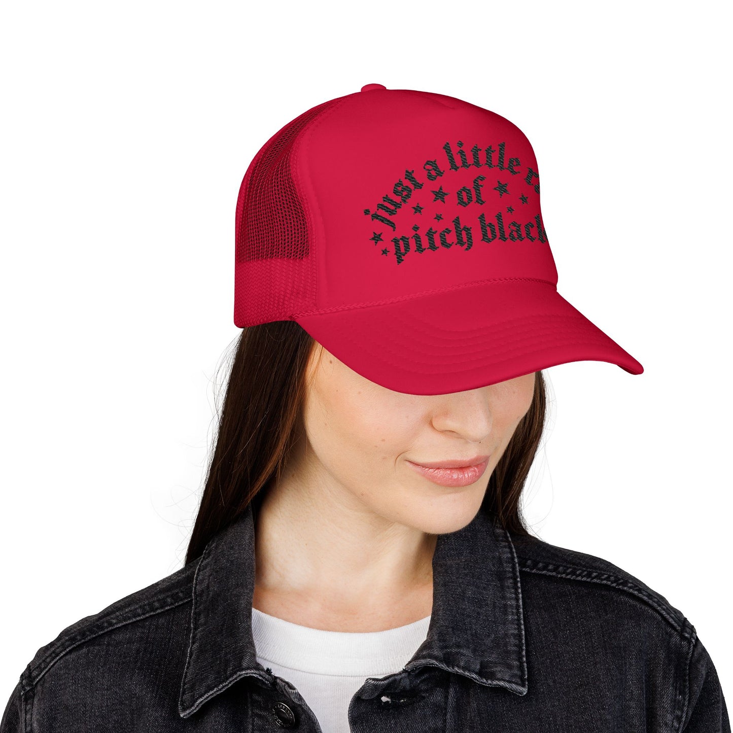 Just a Little Ray of Pitch Black-Embroidered Foam Trucker Hat