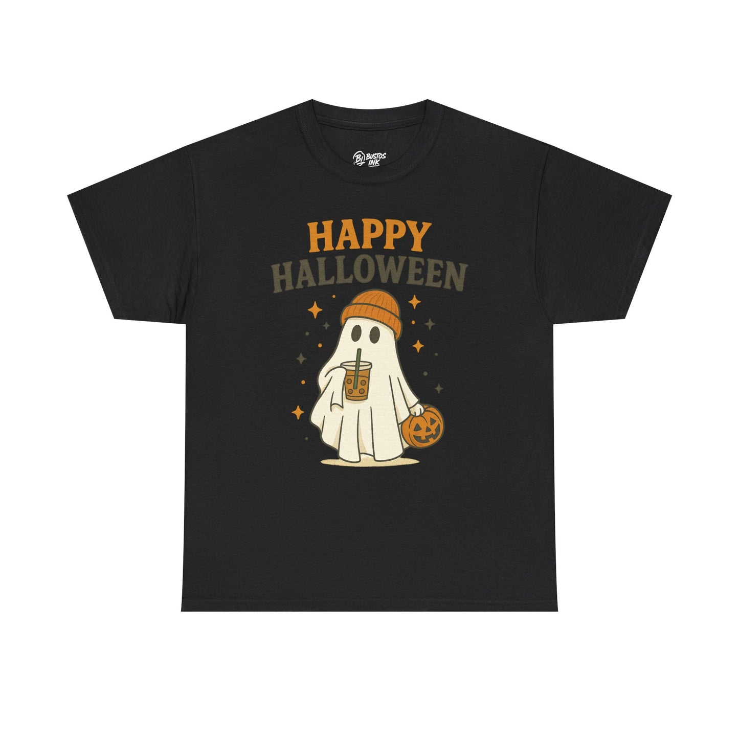 Happy Halloween Unisex Heavy Cotton Tee - Spooky Ghost Shirt, Fall Fashion, Halloween Party Wear, Trick or Treat Tee, Seasonal Gift