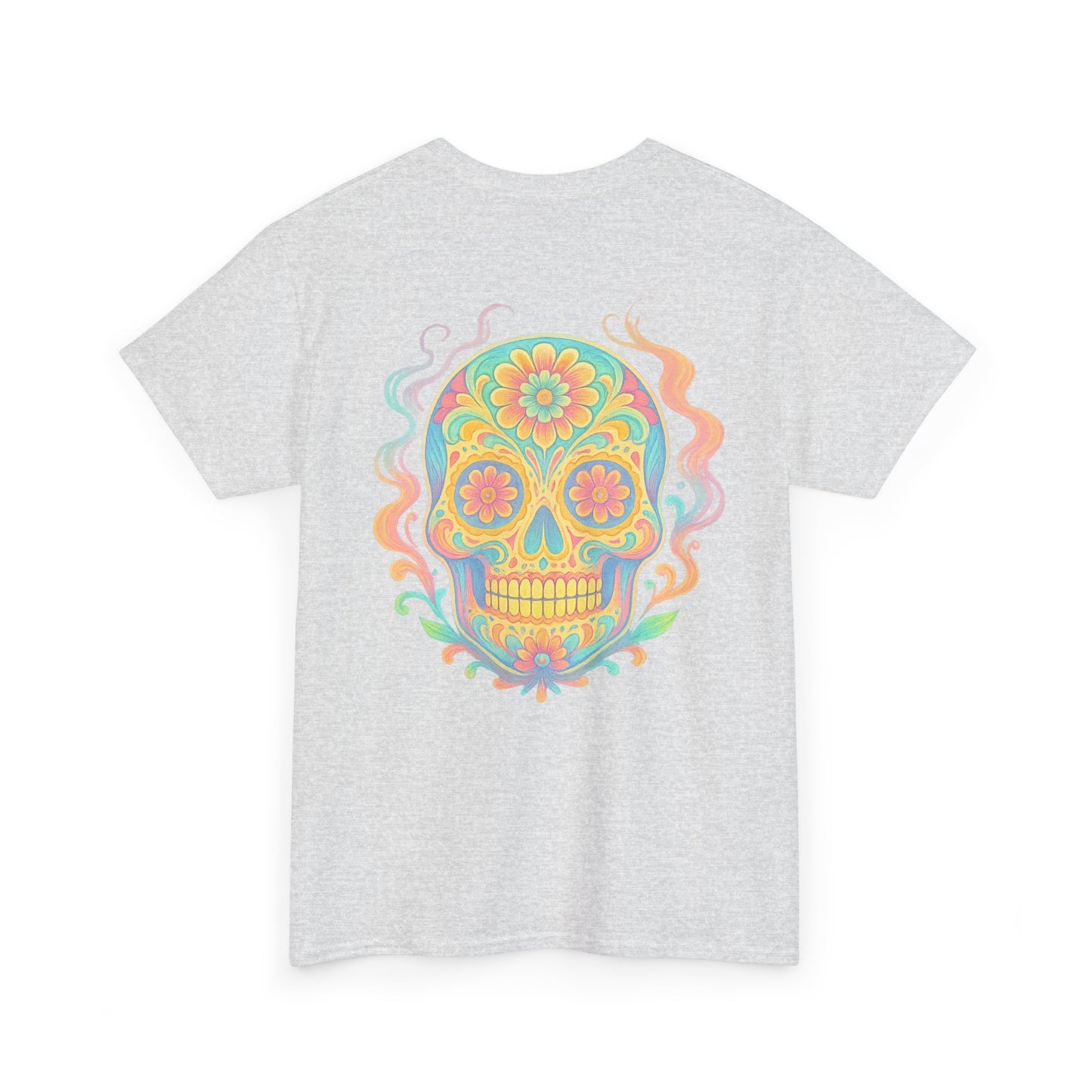 Colorful Skull Art Unisex Heavy Cotton Tee, Graphic Tee, Casual Wear, Unique Gift, Festival Apparel, Boho Style