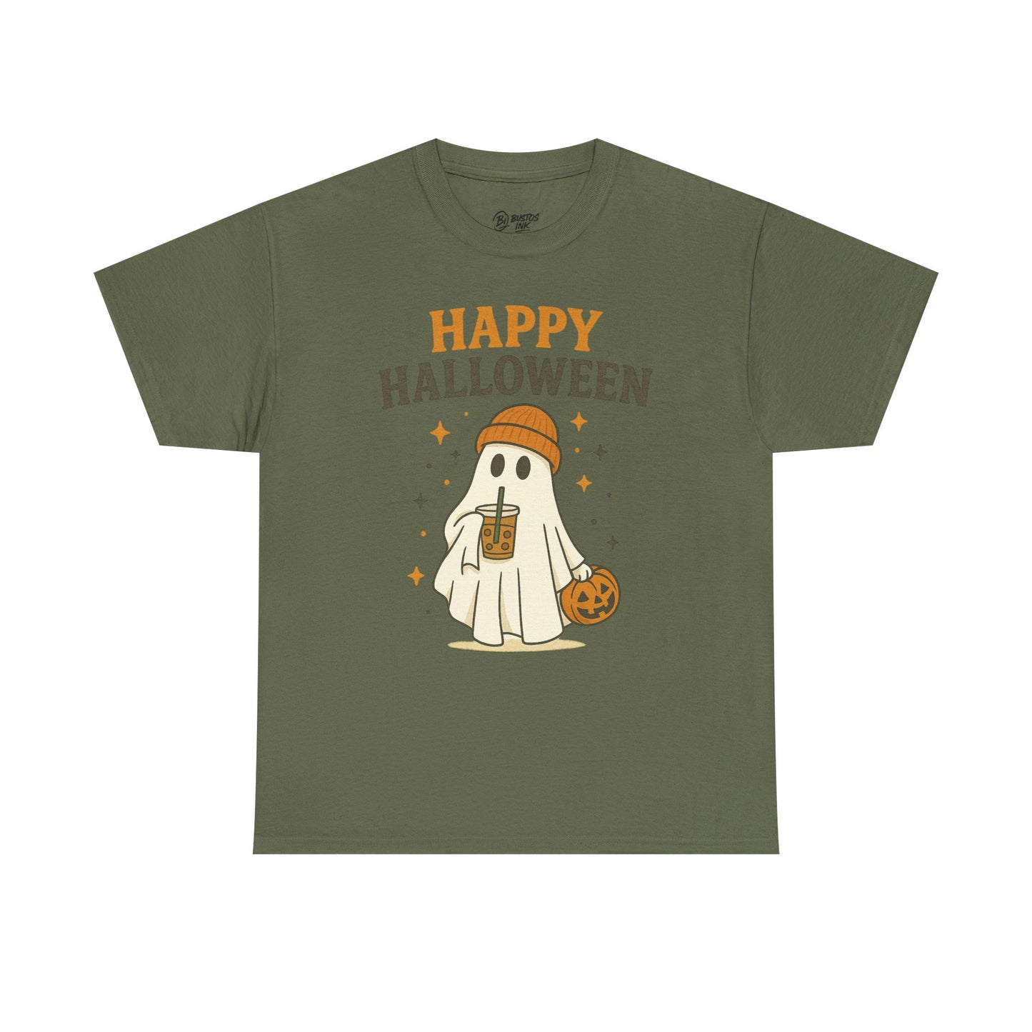 Happy Halloween Unisex Heavy Cotton Tee - Spooky Ghost Shirt, Fall Fashion, Halloween Party Wear, Trick or Treat Tee, Seasonal Gift