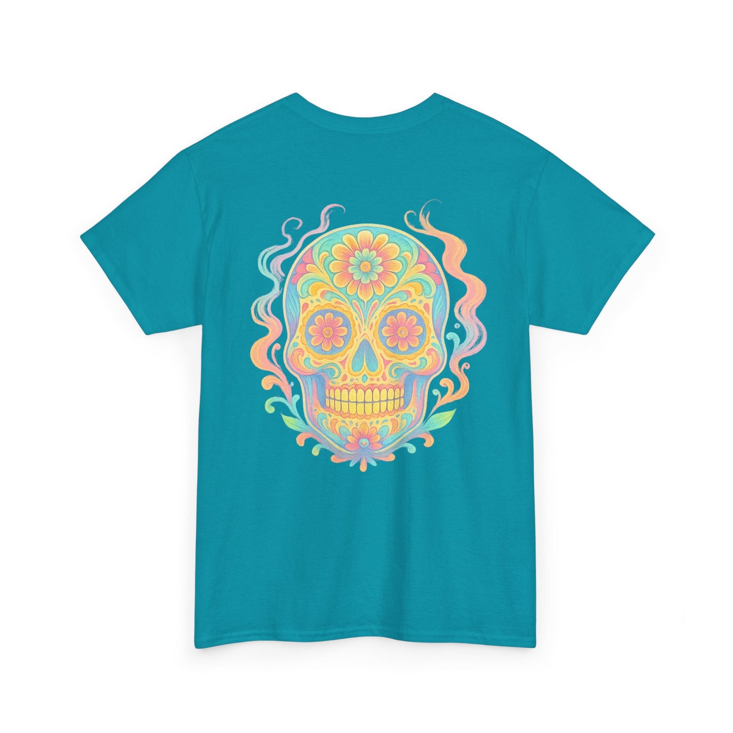 Colorful Skull Art Unisex Heavy Cotton Tee, Graphic Tee, Casual Wear, Unique Gift, Festival Apparel, Boho Style