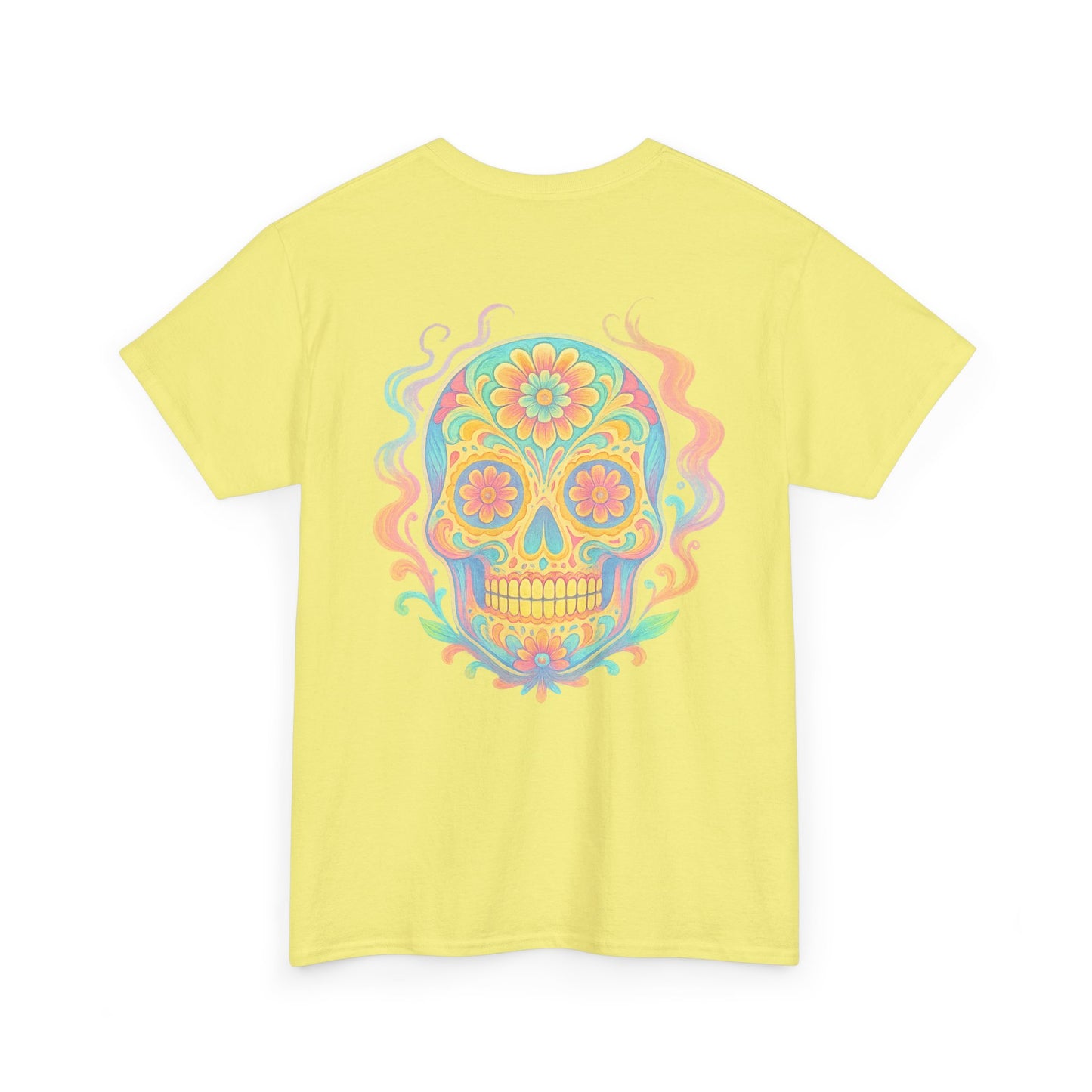 Colorful Skull Art Unisex Heavy Cotton Tee, Graphic Tee, Casual Wear, Unique Gift, Festival Apparel, Boho Style