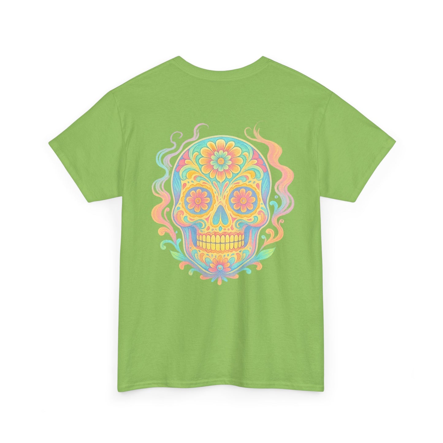 Colorful Skull Art Unisex Heavy Cotton Tee, Graphic Tee, Casual Wear, Unique Gift, Festival Apparel, Boho Style