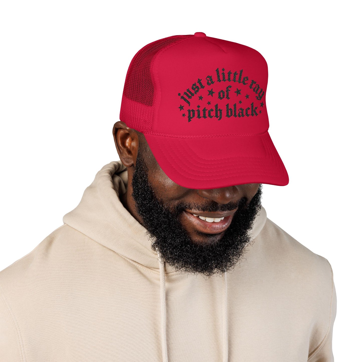 Just a Little Ray of Pitch Black-Embroidered Foam Trucker Hat