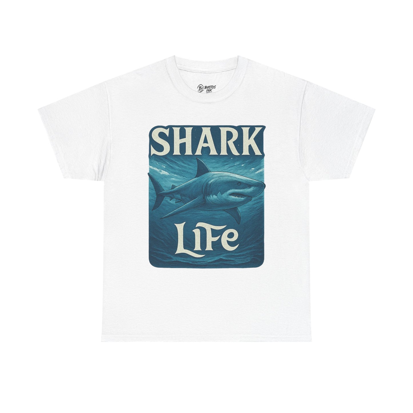 Shark Life Unisex Heavy Cotton Tee, Casual Summer Shirt, Beachwear, Ocean Lover Gift, Surfing Tee, Birthday Present
