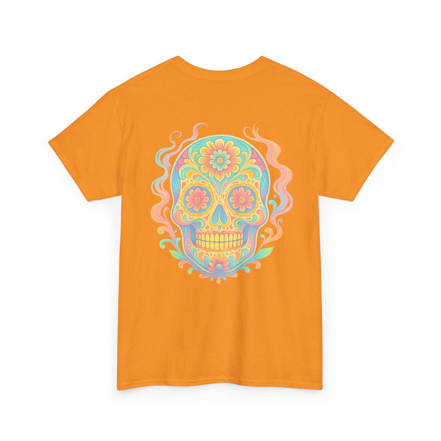 Colorful Skull Art Unisex Heavy Cotton Tee, Graphic Tee, Casual Wear, Unique Gift, Festival Apparel, Boho Style