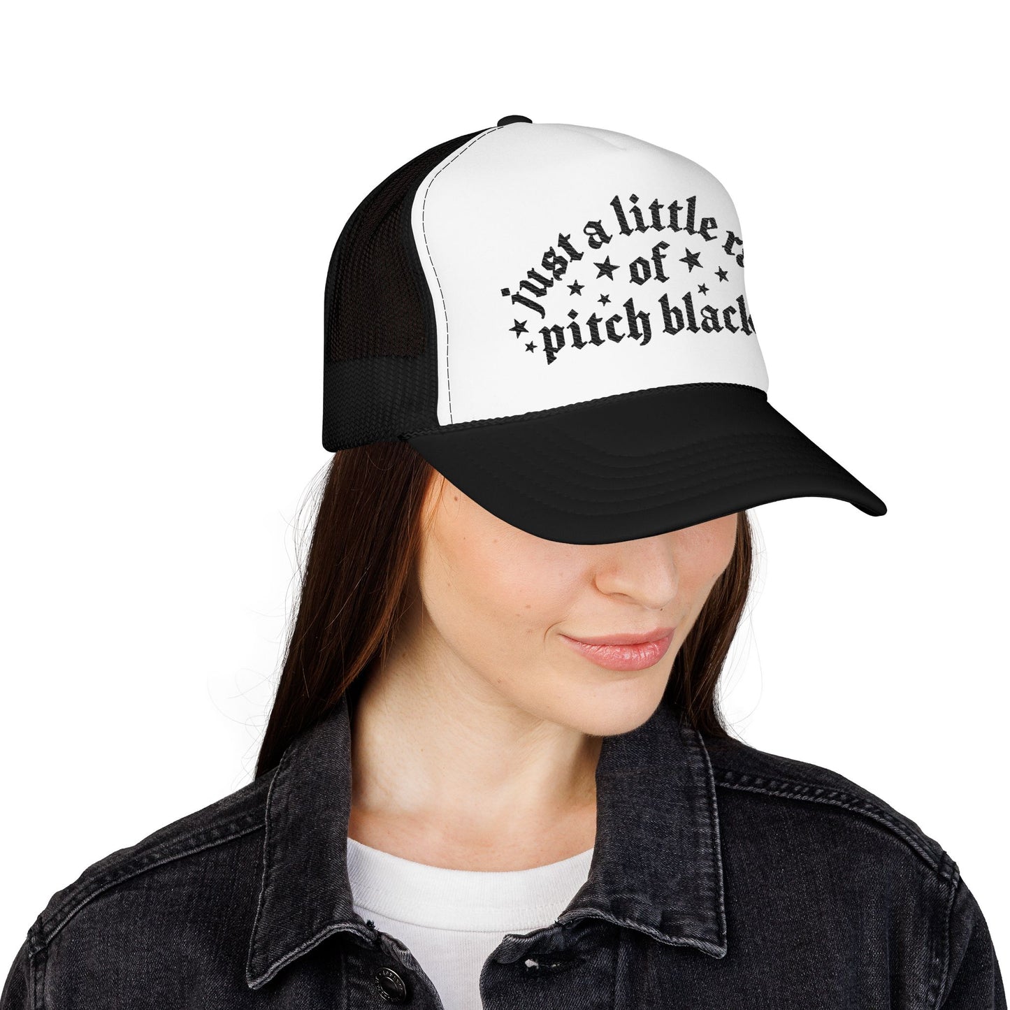 Just a Little Ray of Pitch Black-Embroidered Foam Trucker Hat