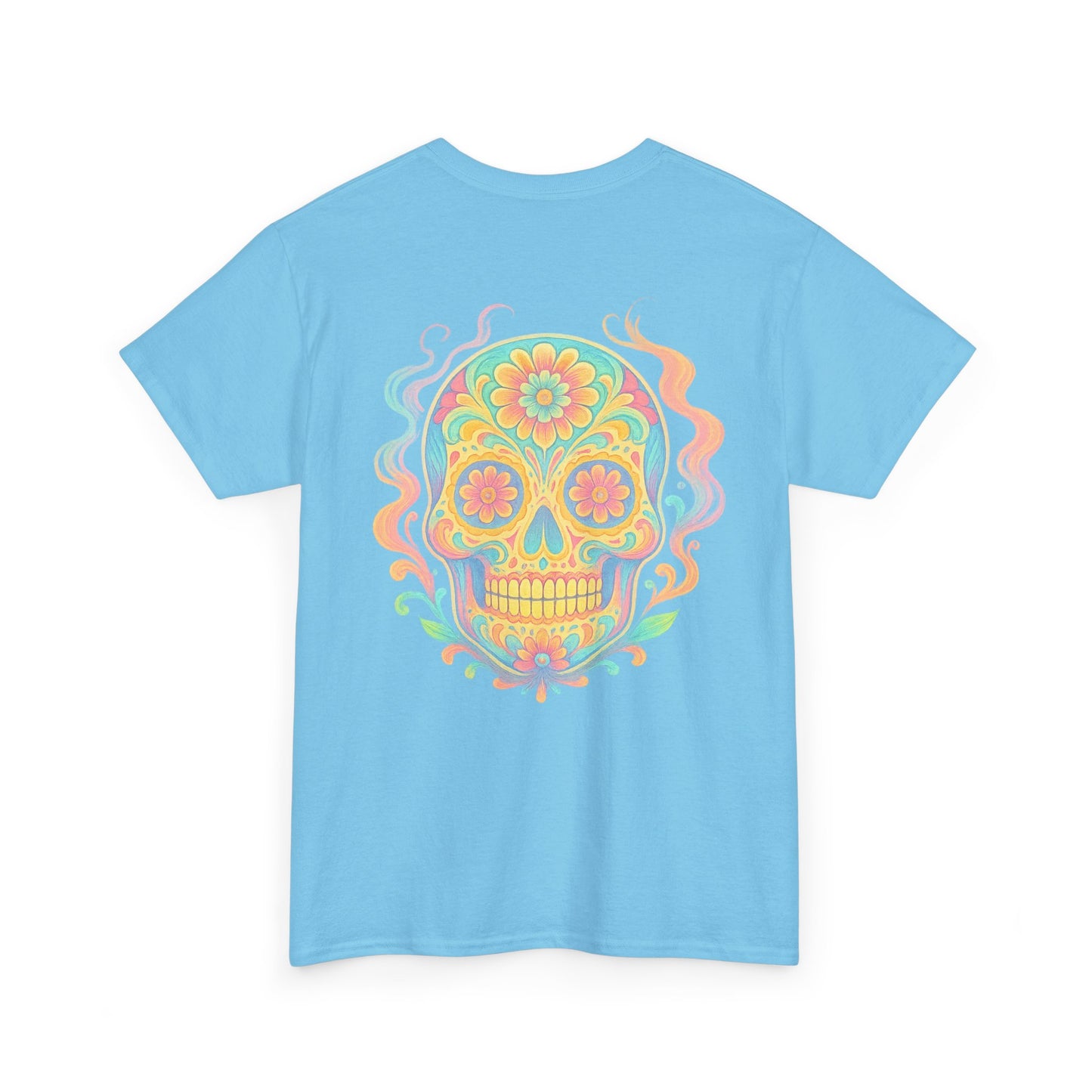 Colorful Skull Art Unisex Heavy Cotton Tee, Graphic Tee, Casual Wear, Unique Gift, Festival Apparel, Boho Style