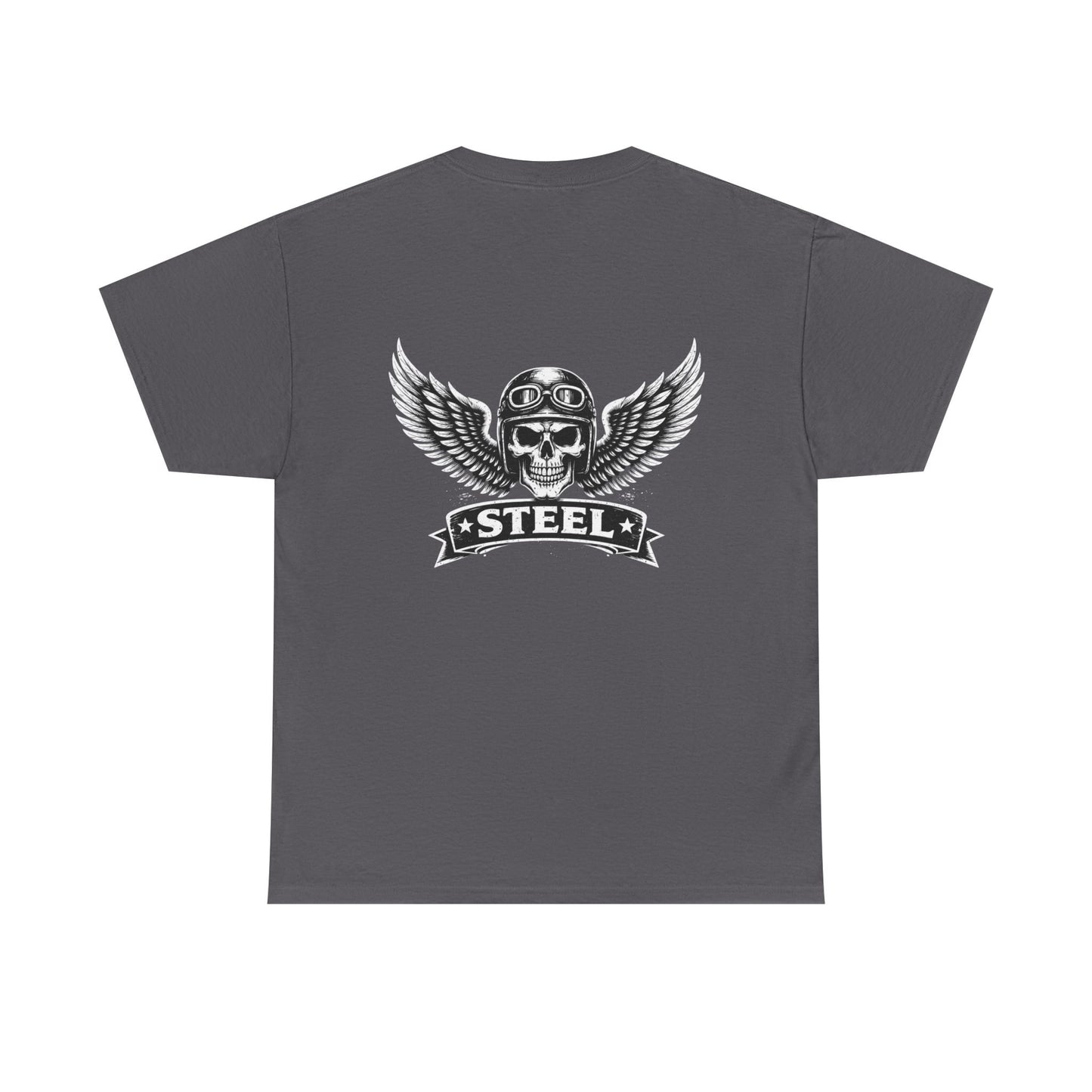 Steel Skull Wing Tee — Biker Skull Graphic T-Shirt