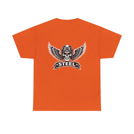 Steel Skull Wing Tee — Biker Skull Graphic T-Shirt