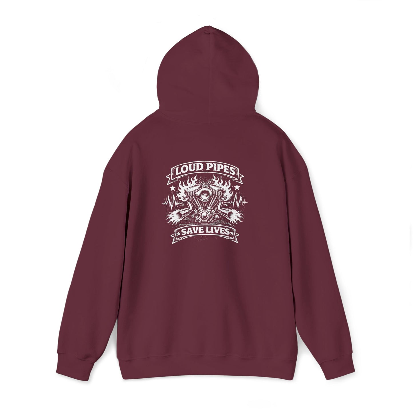 Loud Pipes Save Lives Hoodie — Biker Skull Engine Graphic Hoodie
