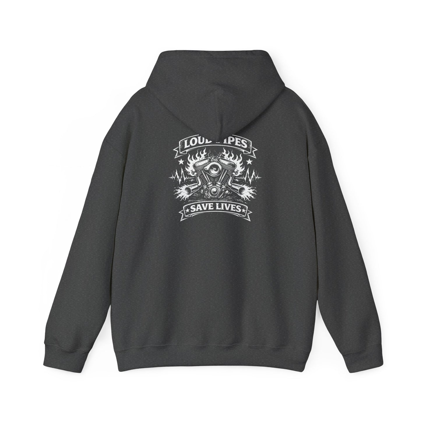 Loud Pipes Save Lives Hoodie — Biker Skull Engine Graphic Hoodie