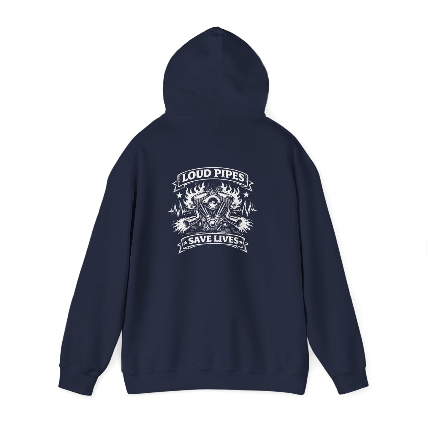 Loud Pipes Save Lives Hoodie — Biker Skull Engine Graphic Hoodie