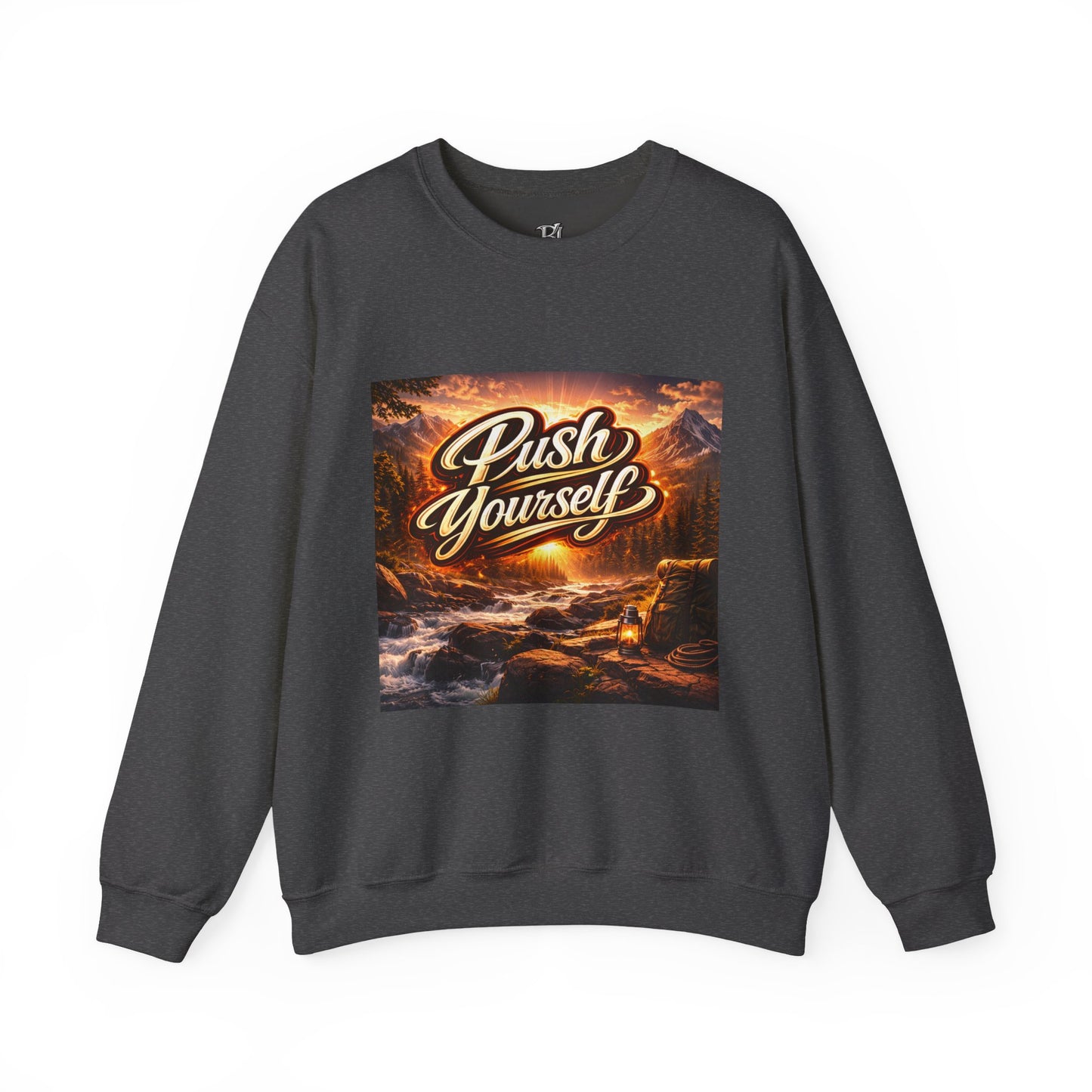 Crewneck Sweatshirt - "Push Yourself" Motivational Scenic Graphic