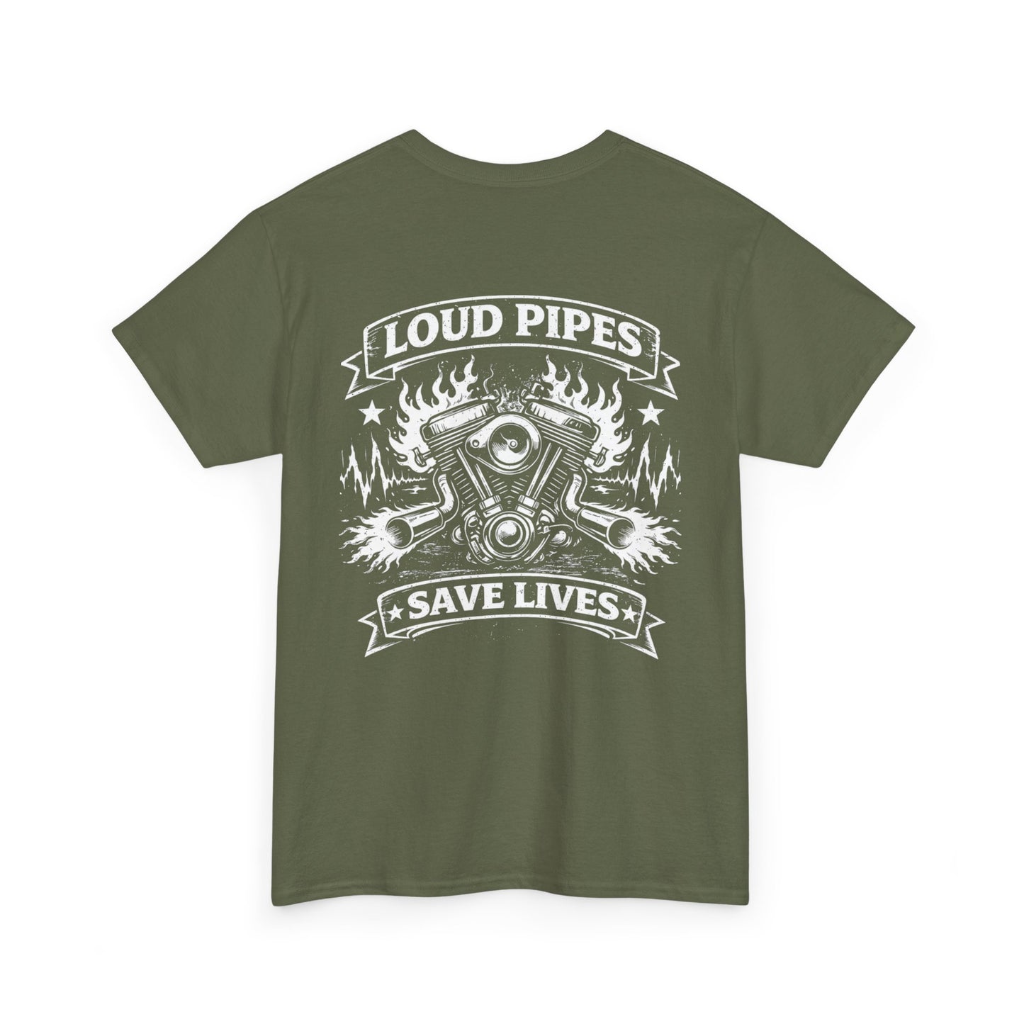 Motorcycle Tee — "Loud Pipes Save Lives" Graphic T-Shirt