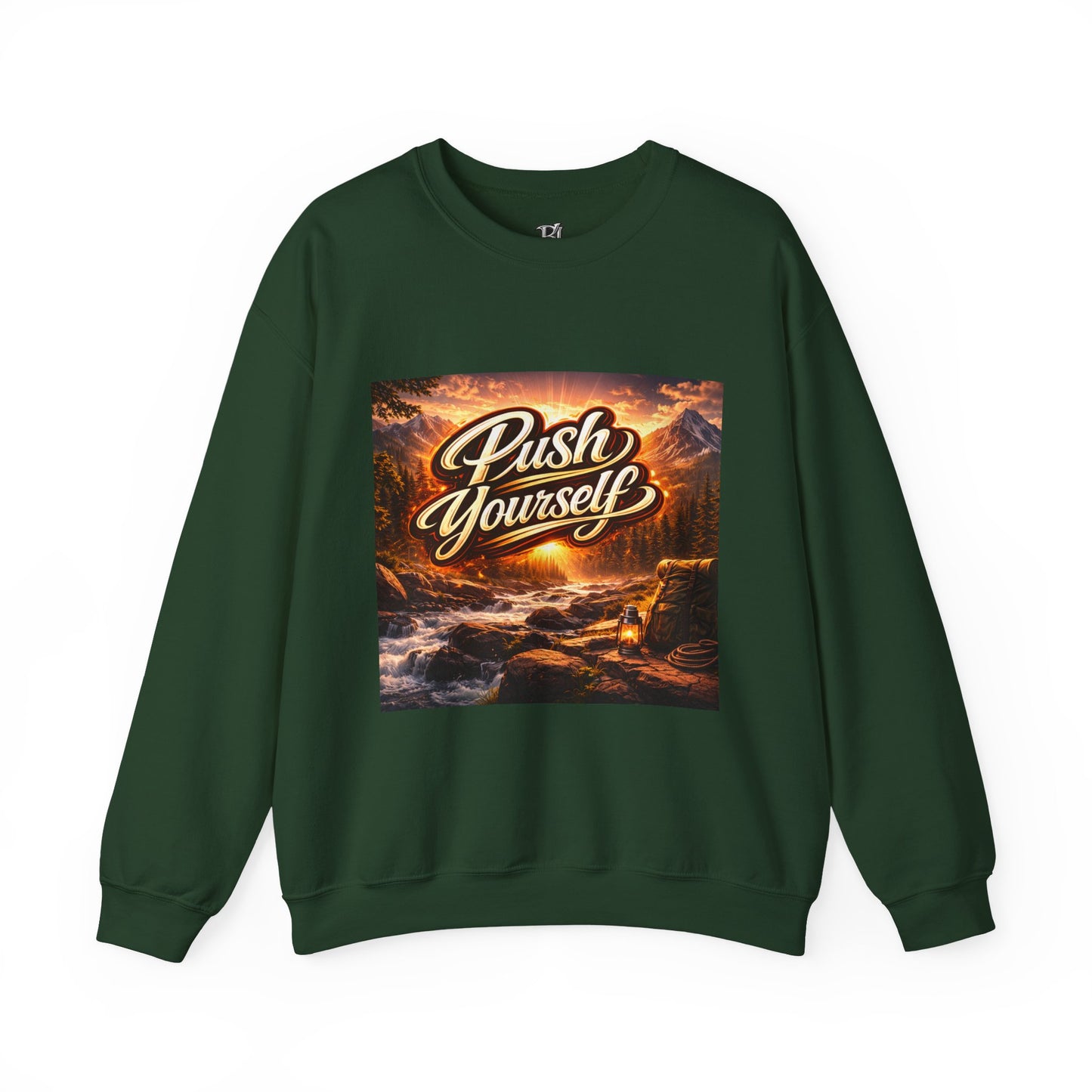Crewneck Sweatshirt - "Push Yourself" Motivational Scenic Graphic
