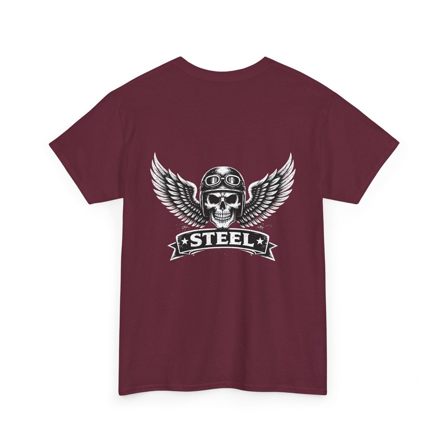 Steel Skull Wing Tee — Biker Skull Graphic T-Shirt