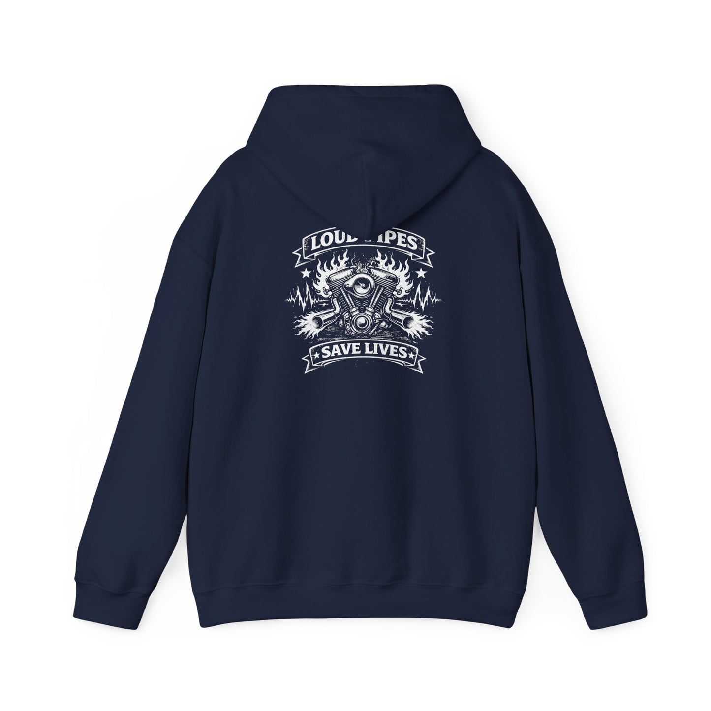 Loud Pipes Save Lives Hoodie — Biker Skull Engine Graphic Hoodie