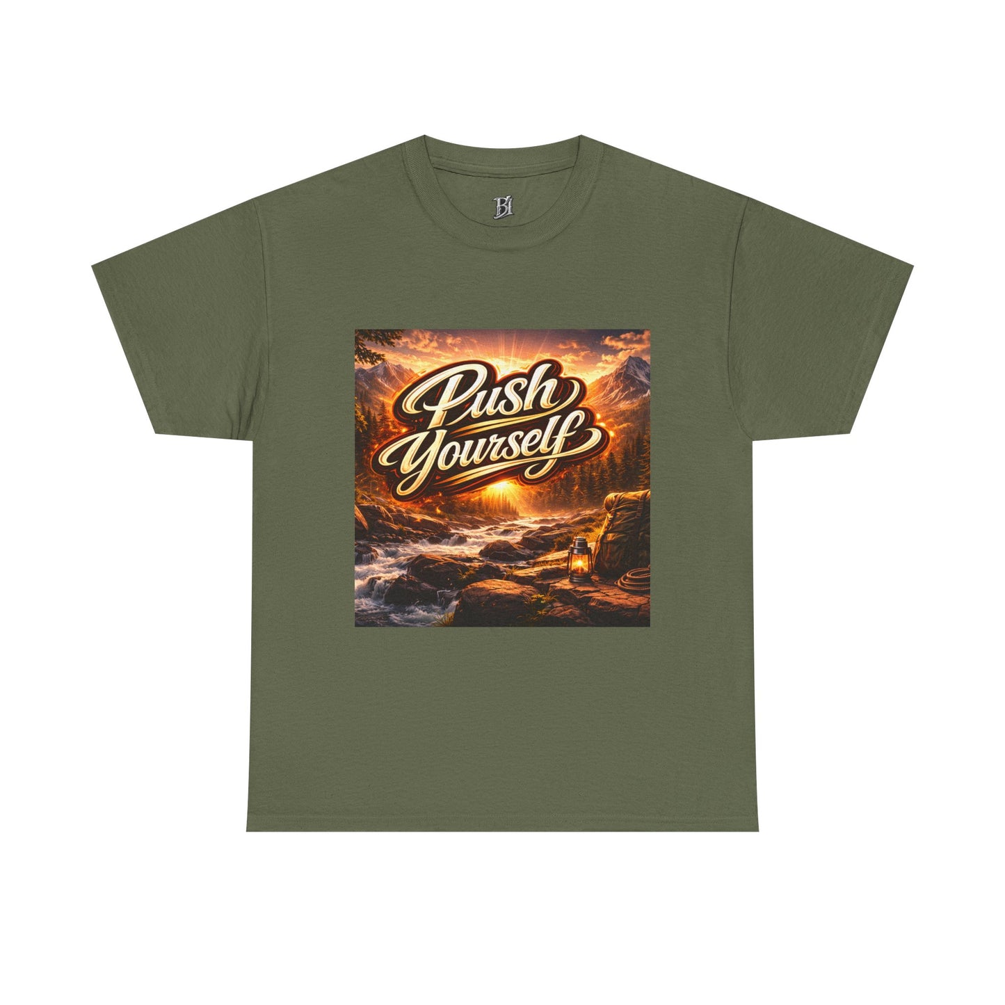 Push Yourself Tee — Motivational Graphic T-Shirt with Sunrise Adventure Print